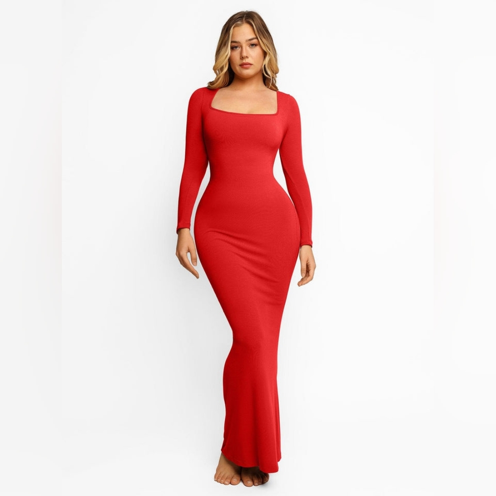 Popilush Built-In Shapewear Long Sleeve Maxi Lounge Dress